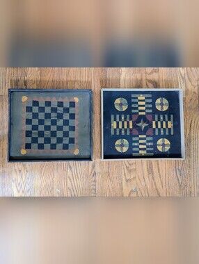 Primitive Handpainted Gameboard Set -Checkers Parcheesi Cabin Decor